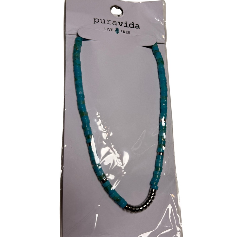Pura Vida Turquoise and Silver Beaded Necklace - Picture 2 of 3